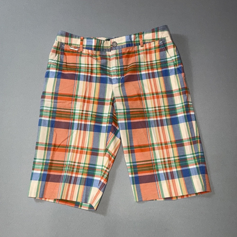 Lauren Ralph Lauren Plaid Bermuda Shorts Size 2 Golf Active Orange Green Preppy